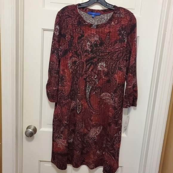 NWT Apt. 9 Paisley Print Ribbed Knit Long Sleeve Swing Dress Ret. $50 - Picture 9 of 10
